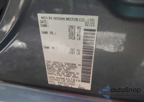 2021 Nissan Altima Sv Fwd z USA, uszkodzony, nr VIN 1N4BL4DV0MN357870